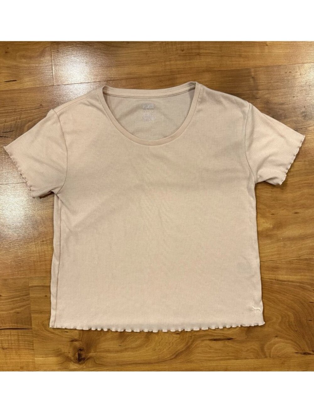 PINK Victoria’s Secret Crop Top Small Peach Ribbed Scoop Neck Short Sleeve S